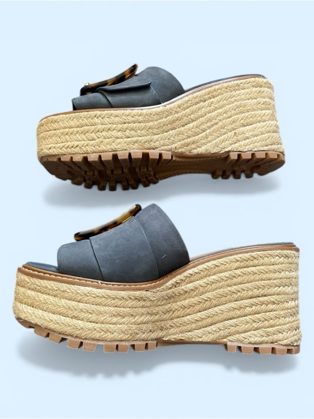 Sam Edelman Slide Wedge Sandals with Tortoiseshell Buckle, size 8M - Picture 4 of 5